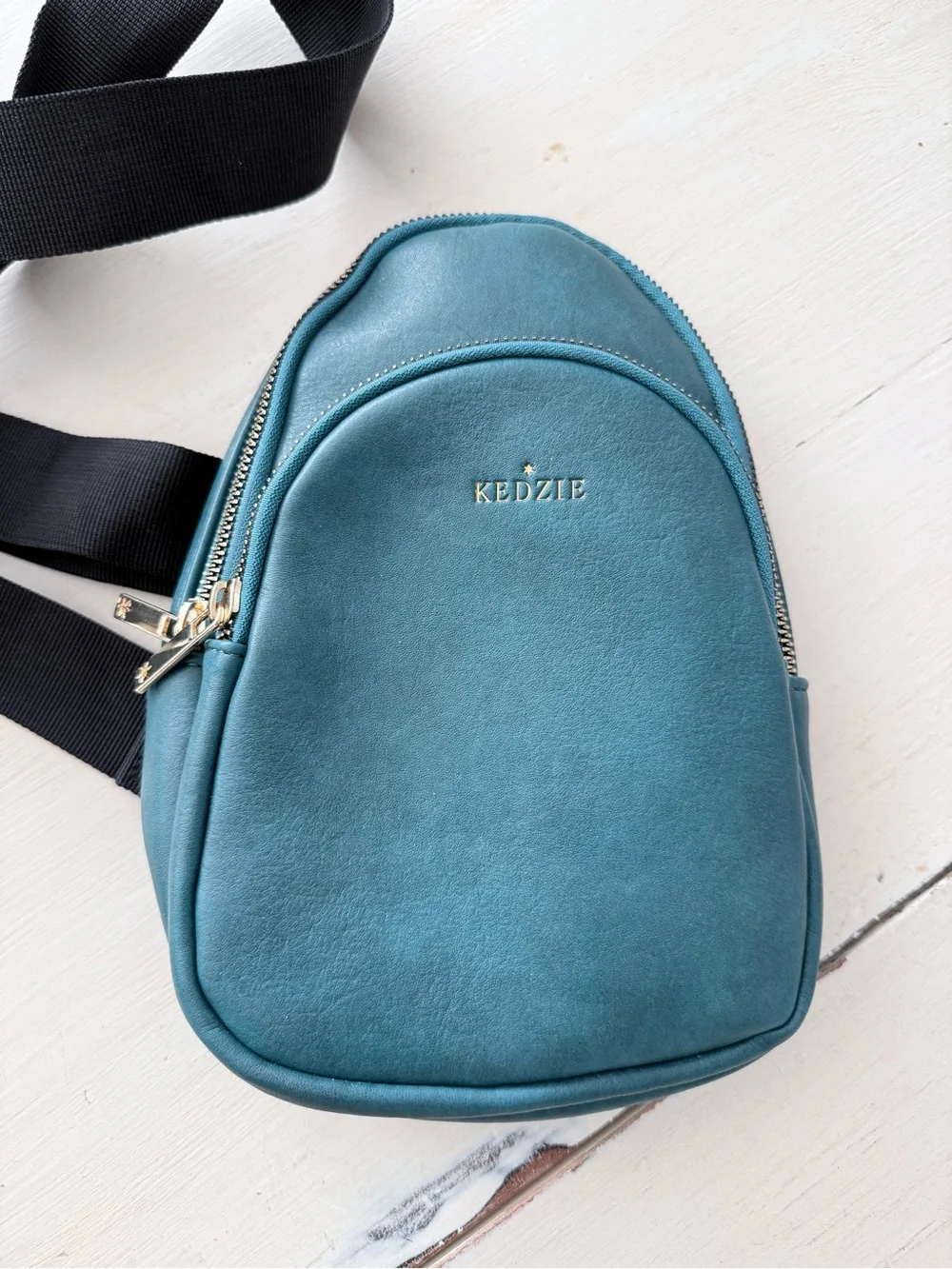Kedzie Teal Crossbody Sling Bag with Wide Black Strap